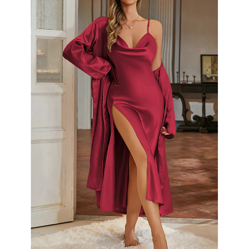 Robe Silk Women - Ensemble de pyjama minimaliste uni, robe