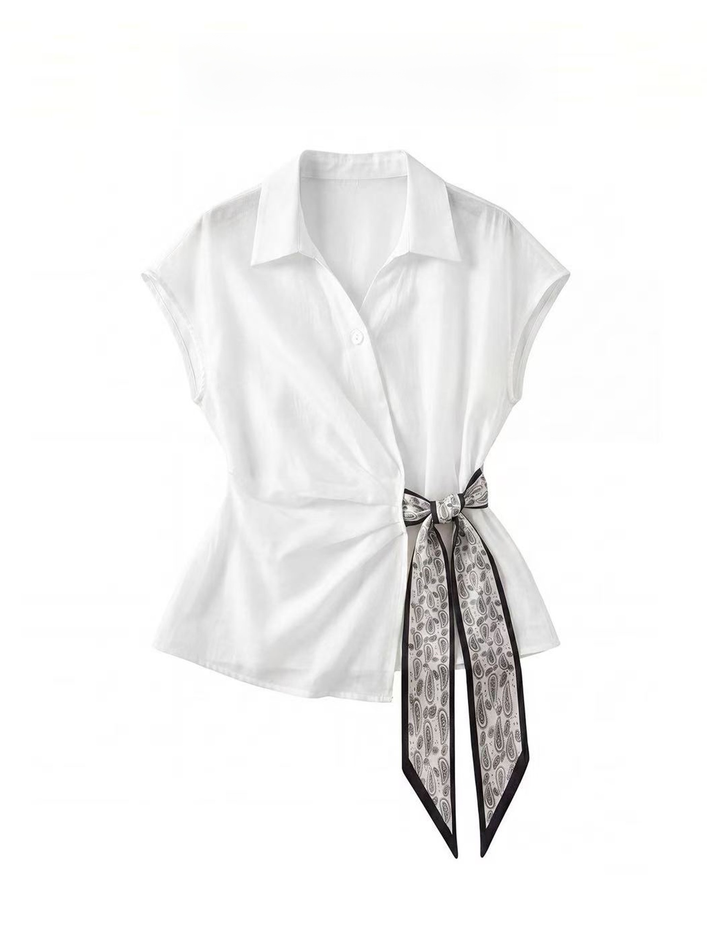 Corset Waist Cinch - Chemisier élégant blanc à manches courtes